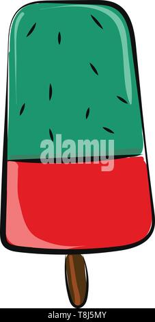 A ice cream with double colour with kiwi flavour , vector, color drawing or illustration. Stock Vector
