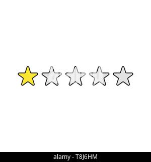 Vector icon concept of one yellow star rating. Black outlines and colored. Stock Vector