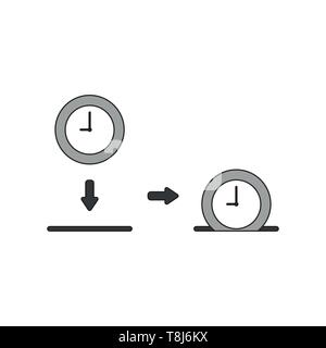 Vector icon concept of clock inside moneybox hole. Black outlines and colored. Stock Vector