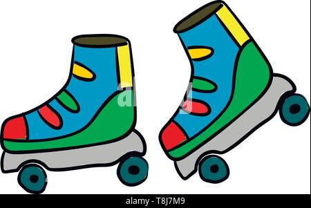 A multi-colored roller skates for kids with green wheels of aluminum-alloy that promotes the confidence to enjoy their ride and minimize the pesky bli Stock Vector
