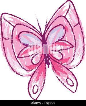A butterfly with two pairs of large, typically brightly pink-colored wings covered with microscopic scales of different patterns, vector, color drawin Stock Vector
