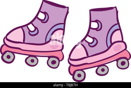 A pink colored roller skates for kids with grey wheels of aluminum-alloy that promotes the confidence to enjoy their ride and minimize the pesky blist Stock Vector