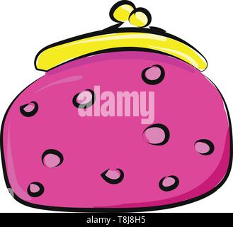 A pink lady's money purse with golden frame, eye-catchy designs, and clutch model, set isolated on white background viewed from the front, vector, col Stock Vector