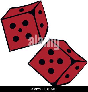 A small red cube with each side having a different number of black spots is all set ready to be thrown and played in the games or gambling, vector, co Stock Vector