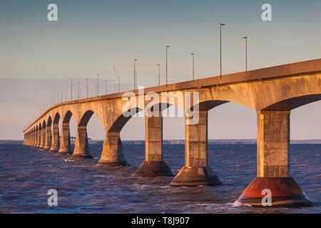 Canada, Prince Edward Island, Borden, Confederation Bridge, on the Northumberland Straight, dawn Stock Photo