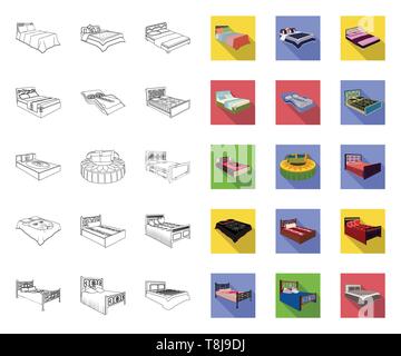 Different beds outline,flat icons in set collection for design. Furniture for sleeping vector isometric symbol stock  illustration. Stock Vector