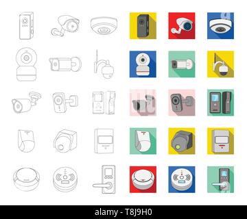 dome,motion,outdoor,computer,safety,antenna,wall,intercom,round,detector,key,sensor,electronic,watching,digital,area,wireless,record,call,smoke,card,warning,device,concept,private,house,bell,cctv,camera,security,system,surveillance,guard,observe,video,cam,control,set,collection,vector,icon,web,logo,illustration,design,isolated,symbol,sign,outline,flat,color Vector Vectors , Stock Vector