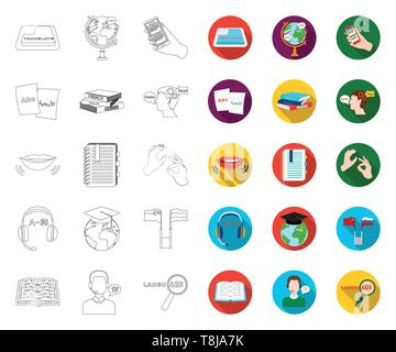 Translator and linguist outline,flat icons in set collection for design. Interpreter vector symbol stock  illustration. Stock Vector