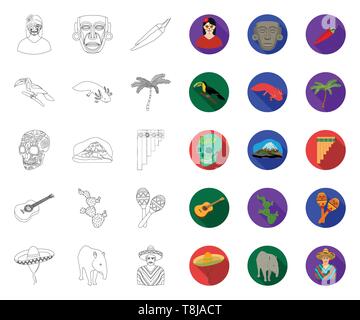 Country Mexico outline,flat icons in set collection for design. Mexico and landmark vector symbol stock  illustration. Stock Vector