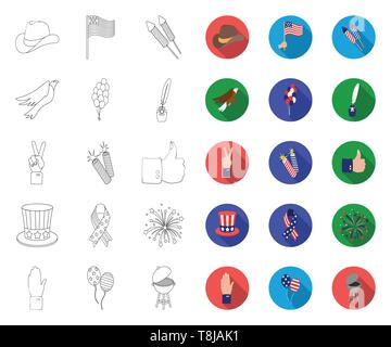 Day of Patriot, holiday outline,flat icons in set collection for design. American tradition vector symbol stock  illustration. Stock Vector