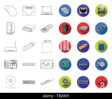 Personal computer outline,flat icons in set collection for design. Equipment and accessories vector symbol stock  illustration. Stock Vector