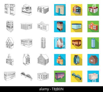 Building and architecture outline,flat icons in set collection for design.The building and dwelling vector isometric symbol stock  illustration. Stock Vector