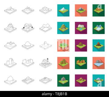 Mountains, massive outline,flat icons in set collection for design. The surface of the earth vector isometric symbol stock  illustration. Stock Vector