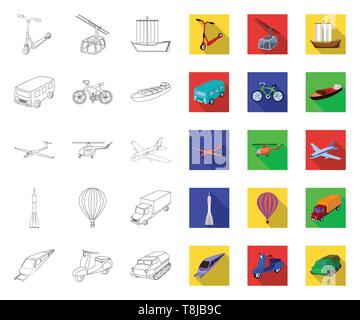 Different types of transport outline,flat icons in set collection for design. Car and ship vector symbol stock  illustration. Stock Vector