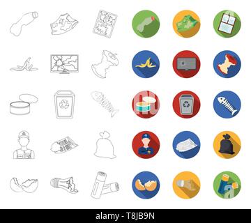 Garbage and waste outline,flat icons in set collection for design. Cleaning garbage vector symbol stock  illustration. Stock Vector