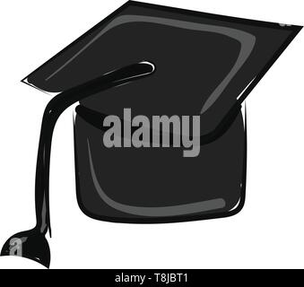 A illustration of a black graduation cap., vector, color drawing or illustration. Stock Vector