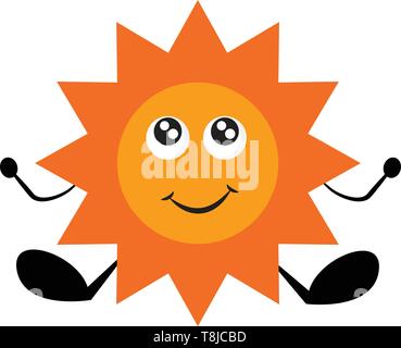 A coloured drawing of sun shining brightly. , vector, color drawing or illustration. Stock Vector
