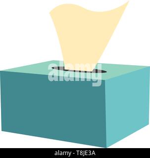 Napkins in a blue color square box, white in color, vector, color drawing or illustration. Stock Vector