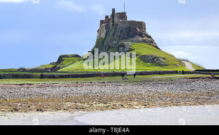 View of Lindisfarne Castle, a 16th-century castle on Holy Island, near Berwick-upon-Tweed, Northumberland, England Stock Photo
