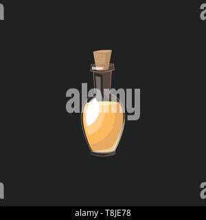 Oil in a jar made of glass with a cork as a lid, vector, color drawing or illustration. Stock Vector