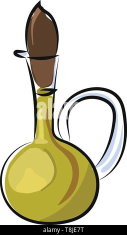 Glass jar with one side handle, brown colored big cork, vector, color drawing or illustration. Stock Vector