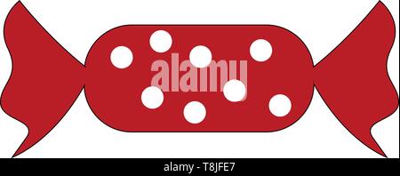 A candy with red wrapper and white polka dots on it, vector, color drawing or illustration. Stock Vector