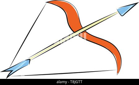An illustration of a brown bow and arrow, vector, color drawing or illustration. Stock Vector