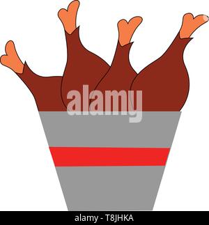 A chicken legs in a gray bucket with red lining, vector, color drawing or illustration. Stock Vector