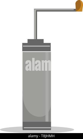 A gray coffee grinder with metal rod, vector, color drawing or illustration. Stock Vector