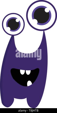 A purple monster with big eyes and three teeth., vector, color drawing or illustration. Stock Vector