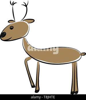 A brown deer with one leg raised a bit., vector, color drawing or illustration. Stock Vector
