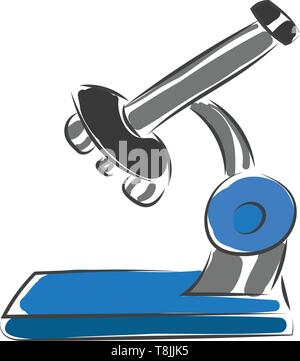 A gray microscope with a blue swivel and blue base, vector, color drawing or illustration. Stock Vector