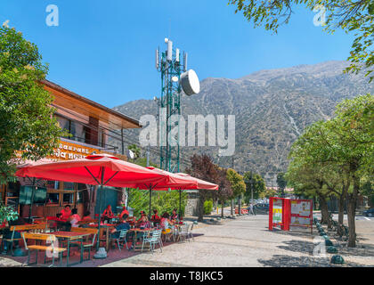 Restaurant next to a mobile phone mast in San Jose de Maipo, Cordillera Province, Chile, South America Stock Photo