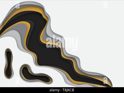 3d paper art illustration. Gold and grey halftone gradients. Landscape the top view, the top view on the river. Design layout for banners Stock Vector