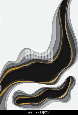 3d paper art illustration. Gold and grey halftone gradients. Landscape the top view, the top view on the river. Design layout for banners Stock Vector