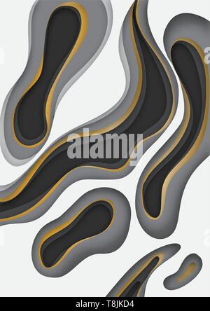 3d paper art illustration. Gold and grey halftone gradients. Landscape the top view, the top view on the river. Design layout for banners Stock Vector