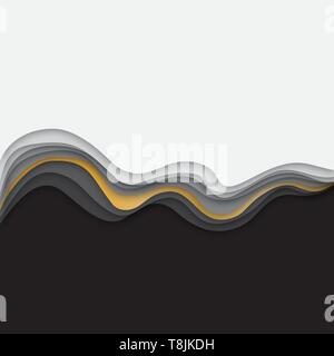 3d paper art illustration. Gold and grey halftone gradients. Landscape the top view, the top view on the river. Design layout for banners Stock Vector