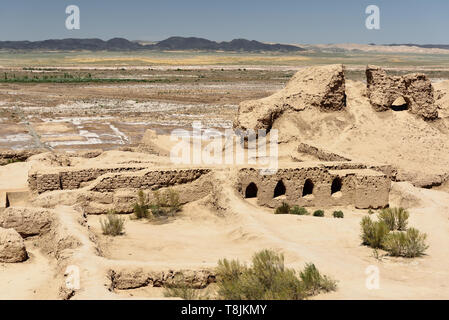 The ruins castles of ancient Khorezm – Toprak - Kala, of the Kushan Empire, Uzbekistan. Stock Photo