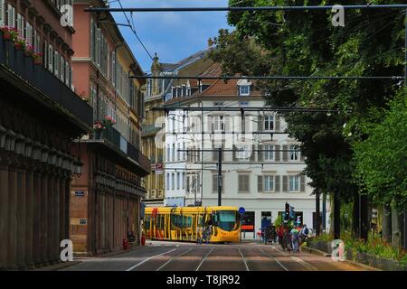 France, Haut Rhin, Mulhouse, Tramway at the Place de la Republique Stock Photo