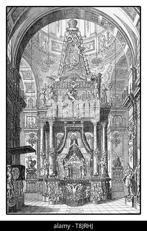 Catafalque of Charles VII Holy Roman Emperor and  Prince-elector of Bavaria in the Theatiner church in Munich, year 1745 Stock Photo