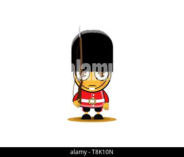 Cartoon British Royal Soldier with weapon . Vector illustration. Stock Vector