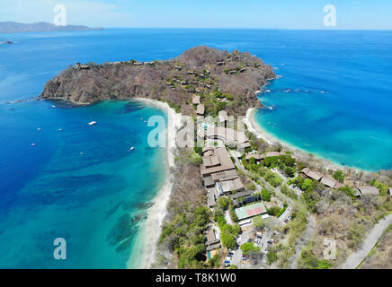 PAPAGAYO, COSTA RICA -18 MAR 2019- Aerial view of the Four Seasons Resort Costa Rica and the Peninsula Papagayo during the dry season in Guanacaste. Stock Photo