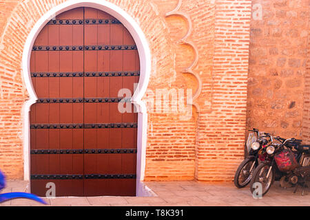 historical in antique building door morocco style africa wood and metal rusty. Morocco Stock Photo