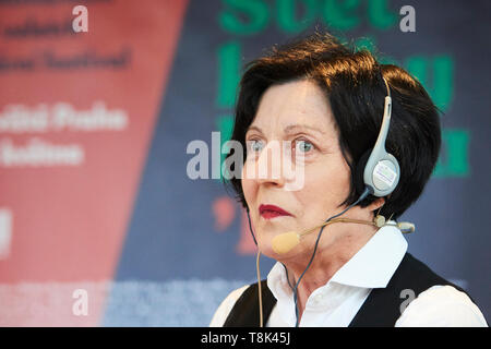 PRAGUE/ CZECH REPUBLIC - MAY 10, 2019: Book World Prague 2019 - 25rd International Book Fair. Herta Muller Nobel Prize in Literature speaking on stage Stock Photo