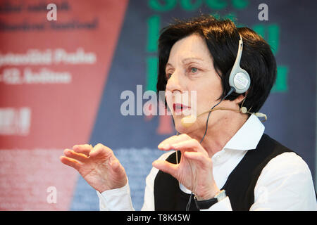 PRAGUE/ CZECH REPUBLIC - MAY 10, 2019: Book World Prague 2019 - 25rd International Book Fair. Herta Muller Nobel Prize in Literature speaking on stage Stock Photo