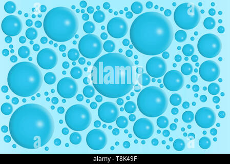Blue bubbles on same color gradient background. Water molecules or abstract round particles. Nature or organic food concept pattern. Float climb motio Stock Photo