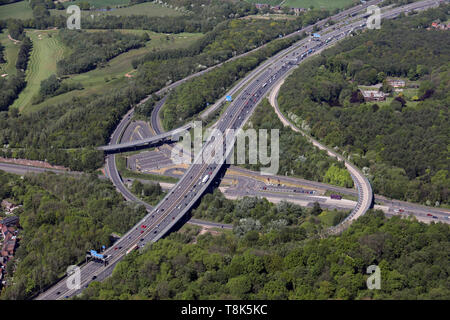aerial view of the A580 Wardley park & ride at junction 14 of the M60 motorway where it meets the A580 road at Wardley near Swinton, Manchester Stock Photo