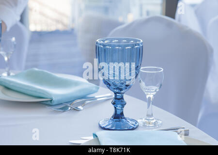 Table setting for wedding table, close-up of glasses Stock Photo