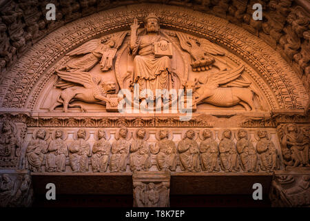 West portal of Cathedral of Saint Trophime in Arles. Tympanum shows Christ with the symbols of the Evangelists. National Heritage Site of France. UNES Stock Photo