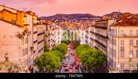 Boulevard d'Athenes avenue seen from Escalier Gare Saint-Charles stairs, near the Saint Charles train station in Marseille Stock Photo